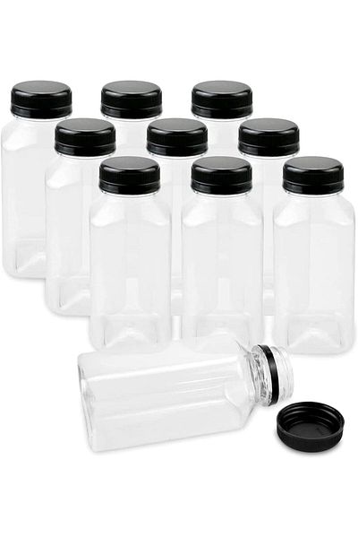Generic Plastic Juice Bottles 8 oz [ 250 ml ] with caps 12 pieces empty clear plastic bottles for Kids Empt