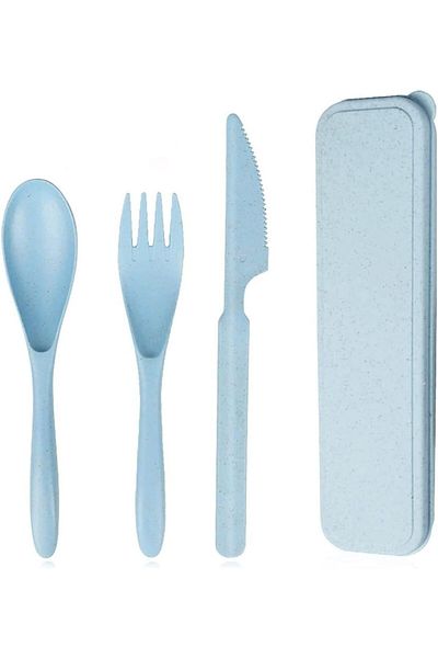 Generic Wheat Straw Portable Cutlery, 1Set Wheat Straw Portable Knife Fork Spoons, Wheat Straw Portable Kni