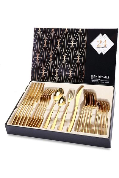 Generic SKY-TOUCH Stainless Steel Cutlery Set 24-Piece Set of Golden Tableware Western-Style Kitchen Tablew