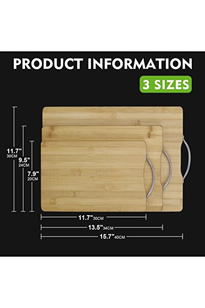 Generic SKY-TOUCH Bamboo Cutting Board Set, 3 Pieces (S/M/L) - Double-sided Non-slip with Handle