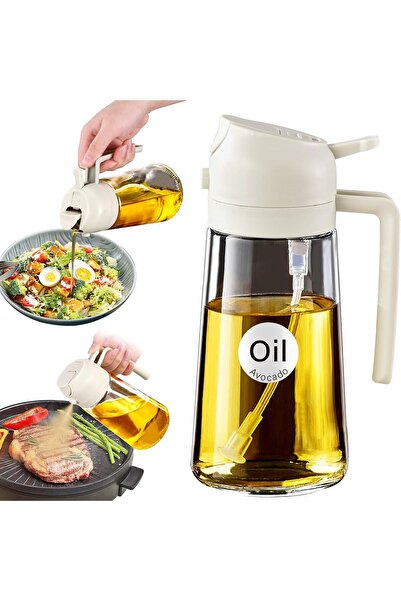 Generic 16oz/470ml Glass Olive Oil Sprayer for Cooking with Stickers (Creamy White)