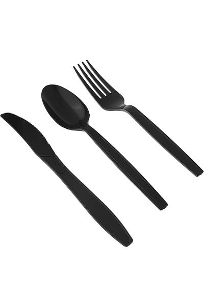 Generic Hotpack Black Heavy Duty Cutlery 12 Spoon + 12 Fork + 12 Knife