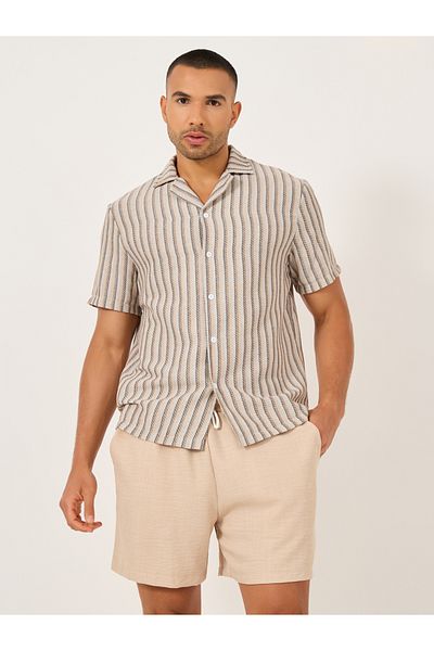 Take Two By Styli Striped Short Sleeve Shirt and Solid Shorts Co-Ords