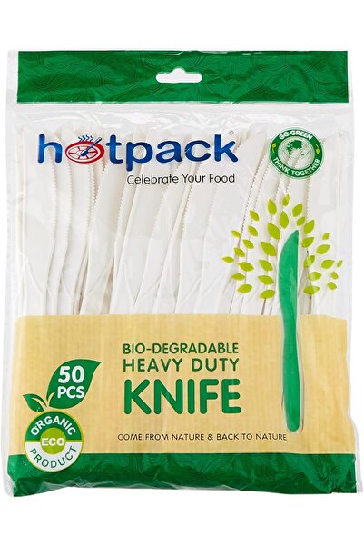 Hotpack Disposable Bio-Degradable Eco-Friendly Cutlery Heavy Duty Knife, 50 Pieces