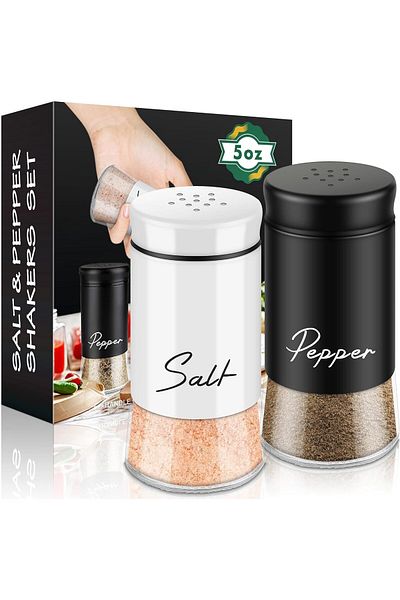 Generic Paporich Salt and Pepper Shakers Set,5 oz Clear Glass Bottom Salt Shaker with Stainless Steel Lid f