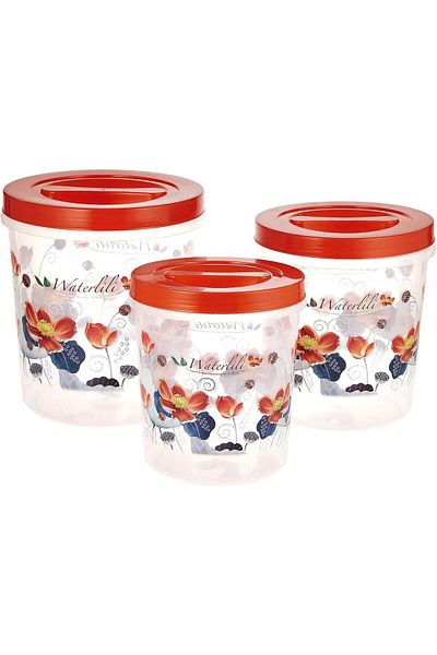 Generic Nakoda Delite Storage Container Set 3-Pieces, Clear/Red