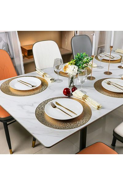 Generic Azonee Gold Round Placemats Set of 4 Pressed Vinyl Dining Table Mats, Hollow Washable Easy Clean Wi