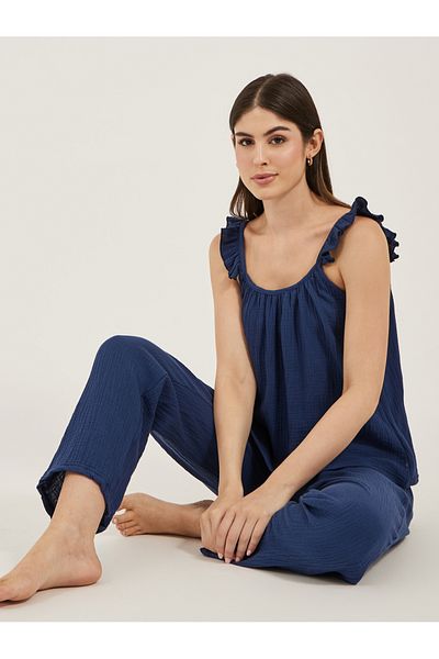 Styli Cotton Gauze Ruffle Cami and Pyjama Set