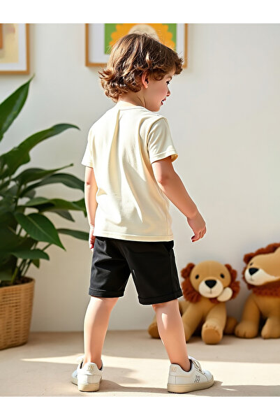 Take Two By Styli Kids 2pcs Printed Short Sleeve T-Shirt and Black Shorts Set