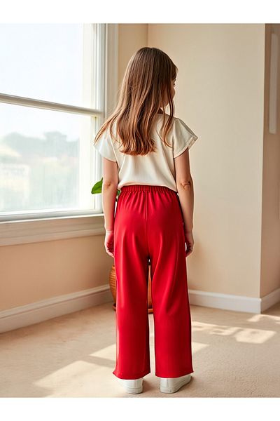 Take Two By Styli Kids 2pcs Printed Short Sleeve T-Shirt and Red Wide Leg Pants Sets