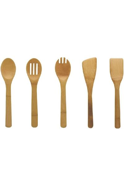 Generic Bien Servi 5-Piece Bamboo Kitchen Utensil Set with Holder Brown C10-A315