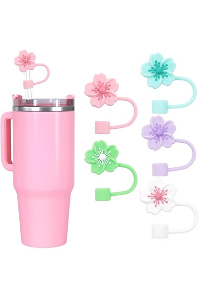 Arabest 5-Piece Silicone Straw Cover Caps for Stanley Cup,10mm Flower Design ...