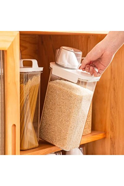 Arabest 1Pcs Rice Storage Container, 2.3L Plastic Rice Barrel, Transparent Ce...