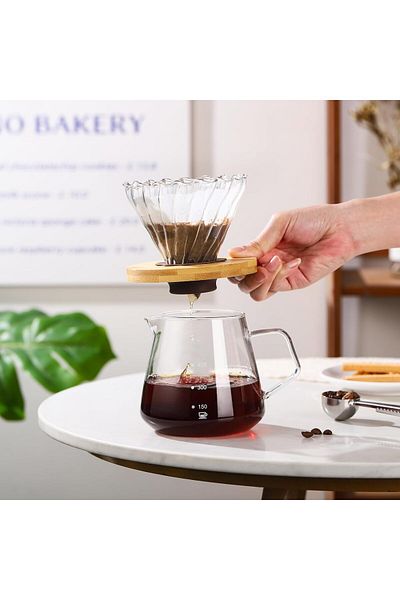 Generic Azonee Pour Over Coffee Maker, 600ML Clear Glass Pour Over Coffee Maker Set with Dripper, 1Pcs Port