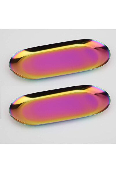 Generic Virmos Decorative Stainless Steel Tray, Set of 2, 9-inch, Oval Hologr...