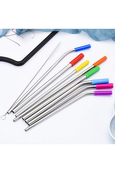 Generic SLGOL 12-Pack Reusable Stainless Steel Metal Straws with Silicone Tips, Long Drinking Straws for Rt