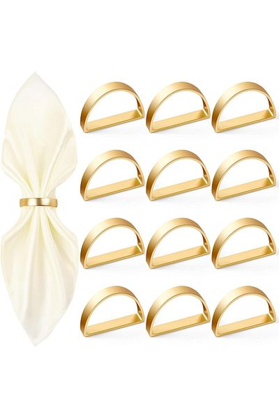Generic ALMEKAQUZ Gold Napkin Rings Set of 12, Semicircle Metal Holder Buckles for Dinner Table Decor, Wedd