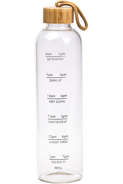 Generic Cuisine Art Ross Motivation Borosilicate Glass Bottle 1000ml Glass Water Bottle with Time Marker, L