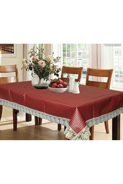 Generic Kuber Industries™ Maroon Checkered Design Waterproof Dining Table Cover 6 Seater (60 * 90 Inches) G