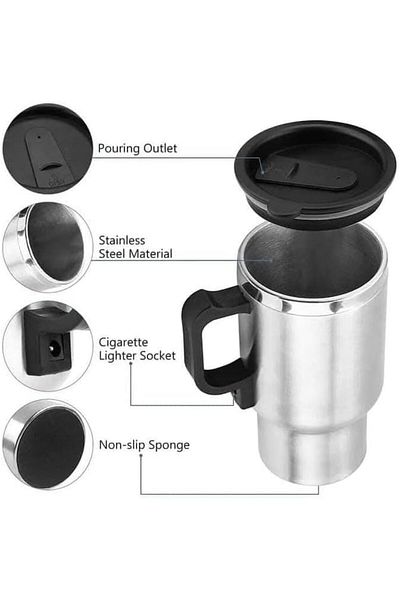 Generic Stainless Steel Travel Electric Heating Mug - Keep Your Drink Warm On The Go 450ml, 12V Perfect for
