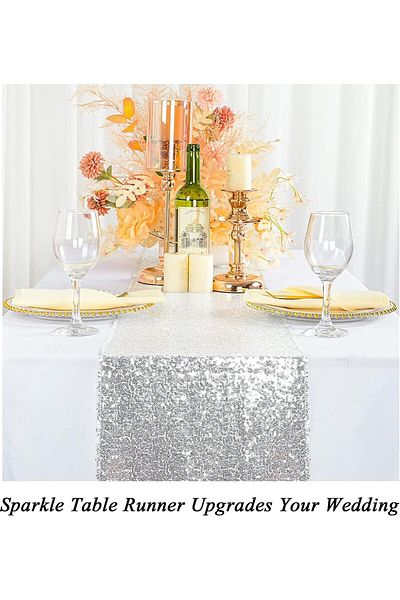Generic KASTWAVE Sequin Table Runner 12x72 inch Glitter Fabric Table Linens Runner Fabric Decorations for H