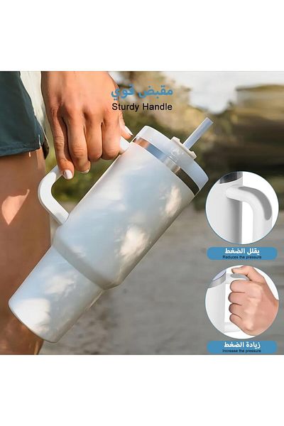 Generic Gluckluz 40oz Insulated Tumbler with Handle and Lid Straw, Stainless Steel Vacuum Cup Travel Mug Th