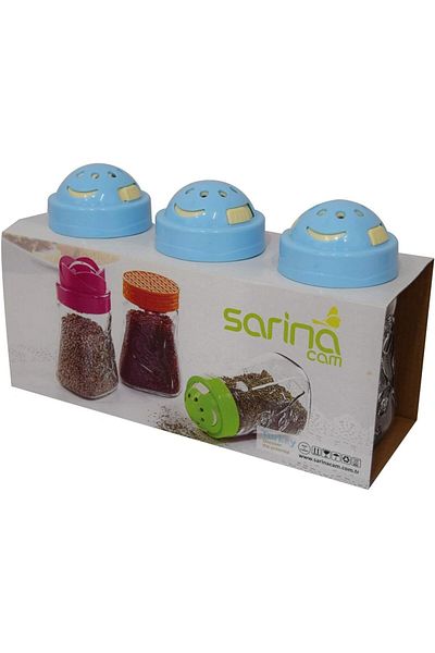 Generic Sarina Set Of Spices Can 3 Pieces 370 Ml, Blue,Glass