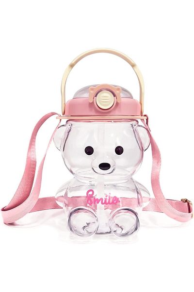 Generic ChicAbode Kawaii Bear Water Bottle with Straw and Strap, Cute Water Bottles for Kids, Portable Leak