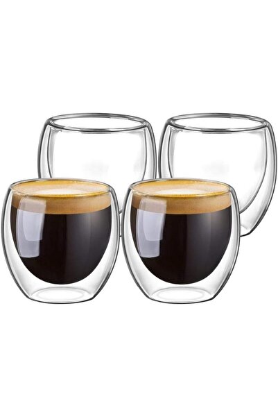 Generic Double Walled Glasses for Espresso Coffee, Turkish Tea (80ml, Set of 4)