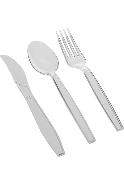 Hotpack Disposable Plastic Clear Heavy Duty Cutlery 12 Spoon + 12 Fork + 12 Knife, 36 Pieces 1 Set