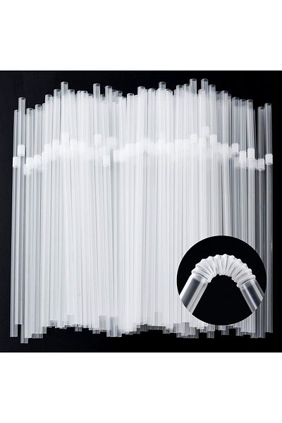 Generic Khazna 100 Pack Disposable Plastic Straws, Clear Flexible Drinking Straws 177 x 6 MM Plastic Bendy