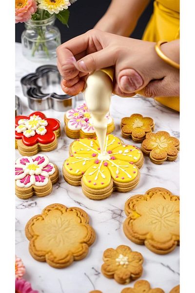 Generic Sweet seven Versatile 5-Piece Flower Cookie Cutter Set for Mousse, Biscuits & More - Stainless Stee