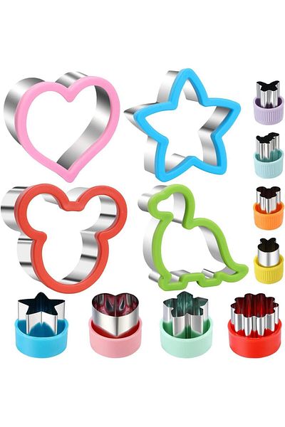 Generic Tazweeq Sandwich Cookie Cutters Set, 12PCS Stainless Steel Sandwich Cutters for Kids, Dinosaur Hear