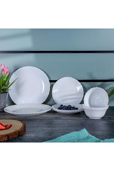 ROYALFORD Opal Ware Dinner Set, 12 Pc, White, RF10287