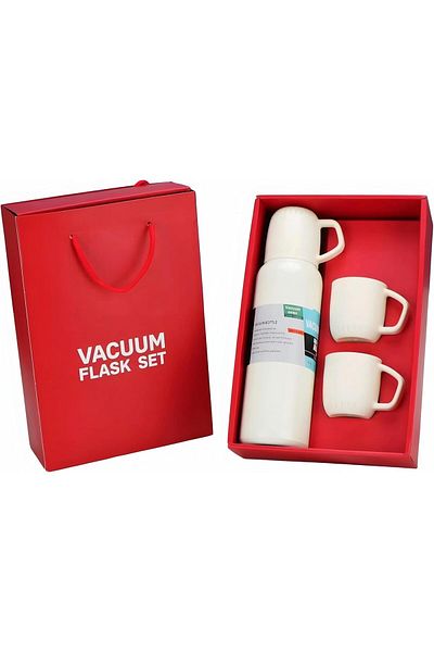 Generic "Premium Vacuum Flask Set with Three Mugs – Stylish Insulated Beverage Container for Hot & Cold Dri