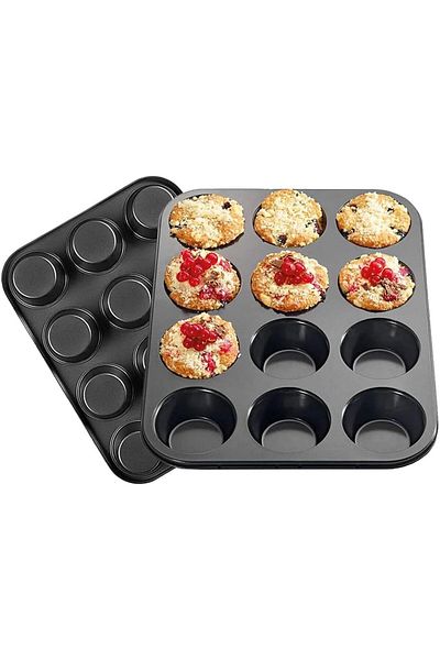 Generic St@llion Metallic 12 Cup Hole Baking Tray/Pan/Tin for Cooking Muffin/Pancakes/Cupcakes/Brownies/Che