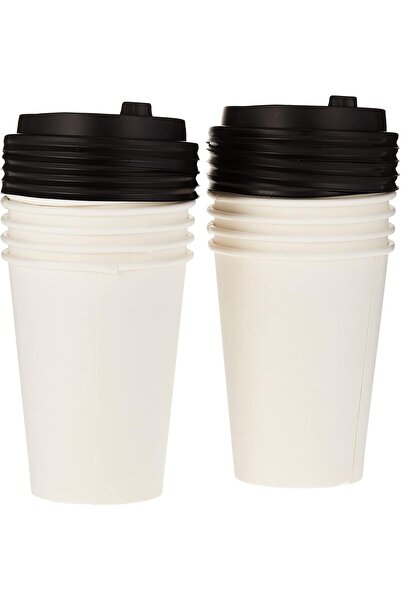 Soft N Cool Hotpack - Heavy Duty Paper Cup with Black Lid, 10 Pieces, 12 Ounce,
