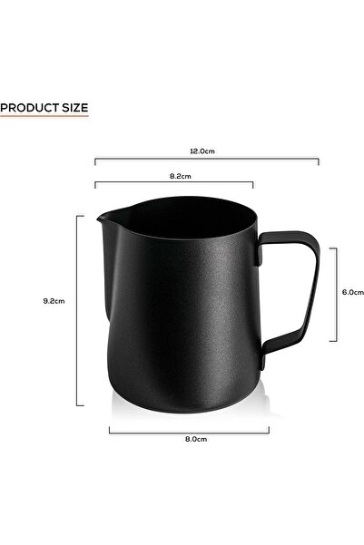 MIBRU Stainless Steel Milk Frothing Pitcher with Graduated Scale (Black, 350 ml)
