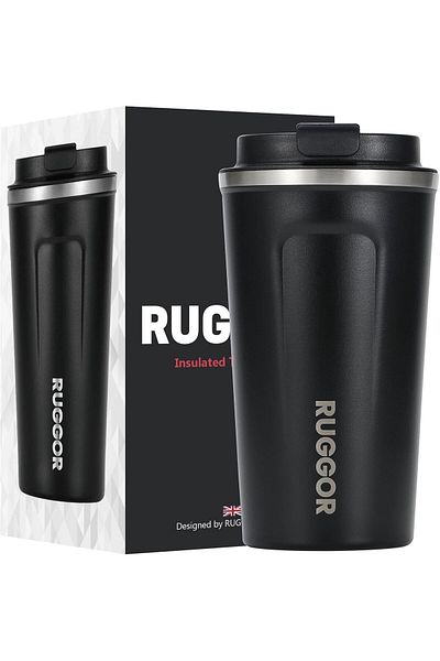 Generic RUGGOR Stainless Steel Insulated Coffee Mug,Leak Proof, Snap-Up Lid, Reusable, Double Wall, Vacuum