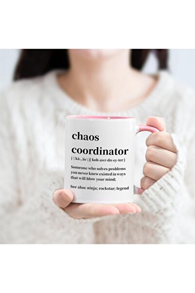 Be Care Chaos Coordinator Mug - Pink Ceramic Coffee Cup, 11 Ounce