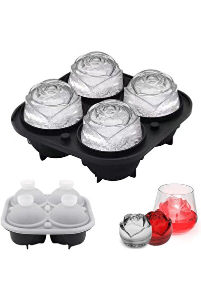 Generic Ice Cube Tray, Rose Ice Mold Maker, 4 Cavity Silicone Ice Ball Mold, ...