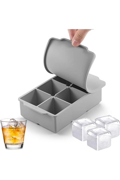NO N4ME Large Ice Cube Tray with Lid by Nax Kakey, 6 Giant Silicone Ice Cubes for Cocktails, Bourbon, or Des