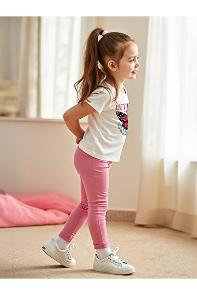 Take Two By Styli Kids 2pcs Graphic Print Short Sleeve T-Shirt and Solid Leggings