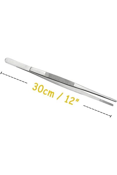Generic LUOSHUAI Stainless Steel Long Tweezer Tongs, Set of 2, 12-Inch, Silver, for Cooking, Repairing, Sea