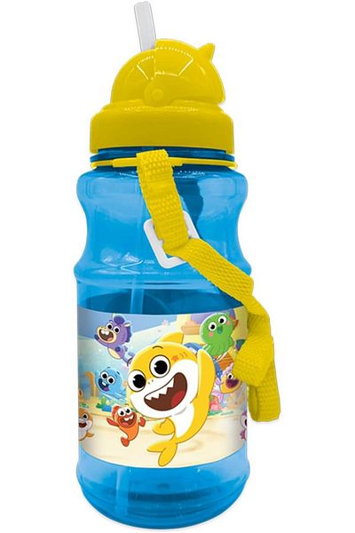 Generic Babyshark Plastic Water Bottle with Straw and Strap for School, 500 ml Capacity, Transparent