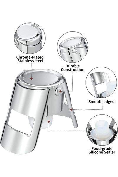 Generic ALMEKAQUZ Champagne Stoppers with Stainless Steel Champagne Saver with Food Grade Silicone Leak pro