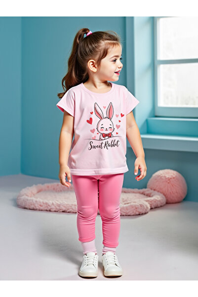 Take Two By Styli Kids 2pcs Graphic Print Short Sleeve T-Shirt and Solid Leggings