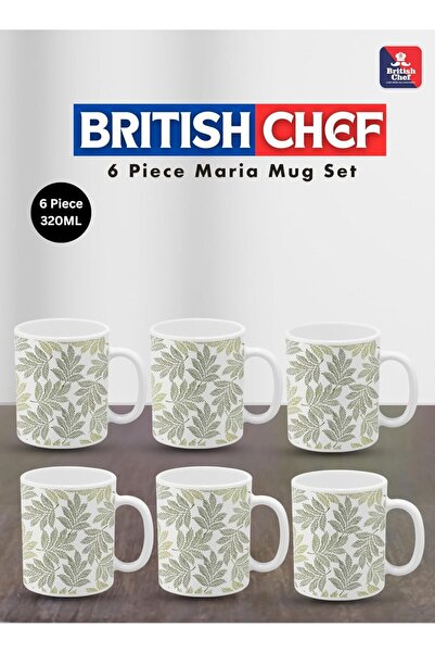 British Chef Plano Opal Glass Tea & Coffee Cup Set 320 ml, 6 pieces, White (Maria)