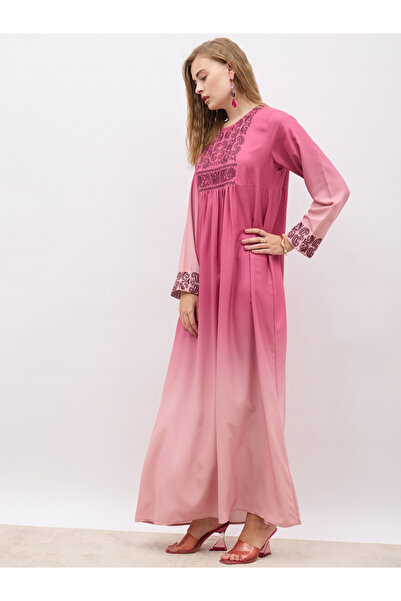 Styli Ombre Gathered Jalabiya with Embroidery Detail