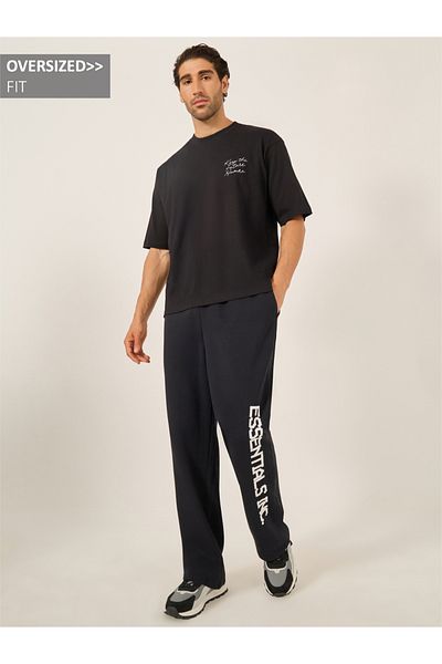 Styli Pixelated Print Fleece Oversized Open Hem Joggers